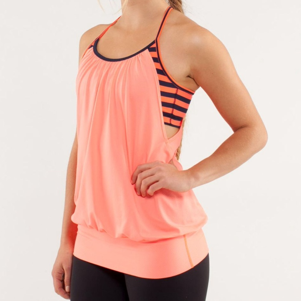 Lululemon No Limit Tank. Orange/Navy Stripe